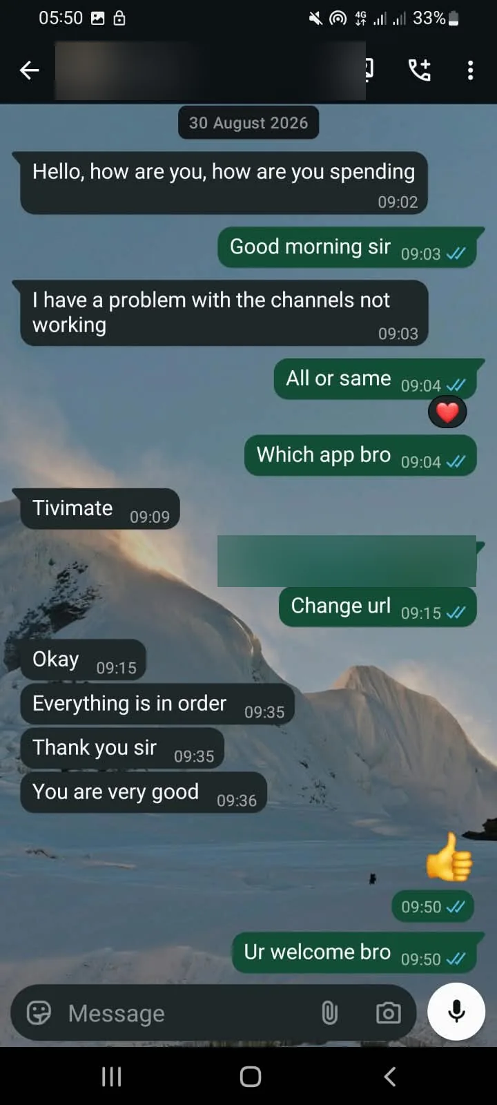 Echte WhatsApp-Bewertung eines UltraStream-8K-Kunden (4/10)